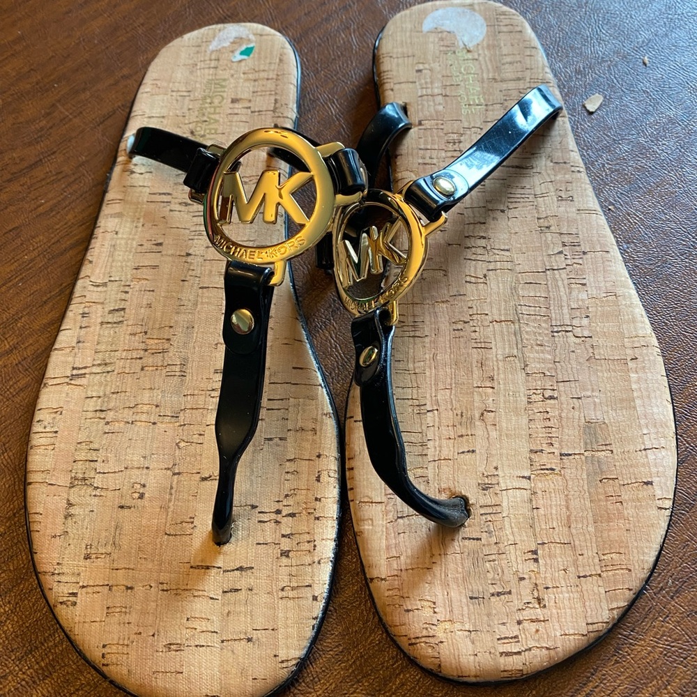 Michael Kors Black and Gold Thong Sandals